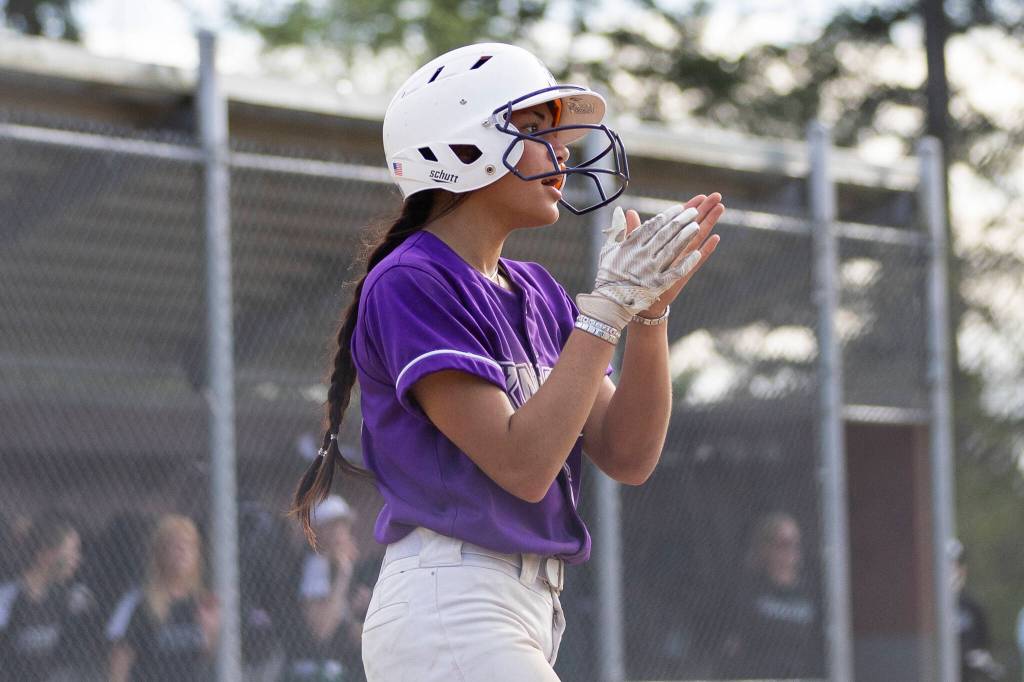 Kamiak’s Synclair Mawudeku reacts after scoring during the game against Jackson on Monday, April 20, 2026 in Mill Creek, Washington. (Olivia Vanni / The Herald)