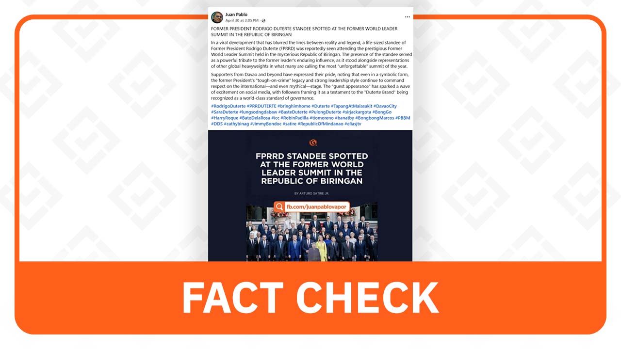 FACT CHECK: ‘Rappler’ news graphic claiming Duterte standee spotted at world summit is fake