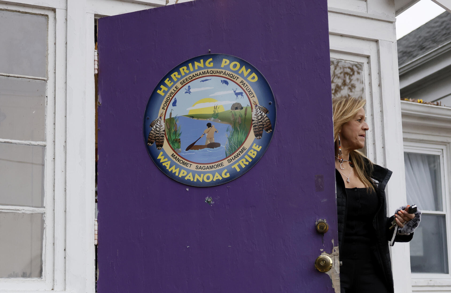 Herring Pond Tribe chairwoman Melissa Ferretti at the tribe's meeting house in 2023. (Jessica Rinaldi/The Boston Globe via Getty Images, File)