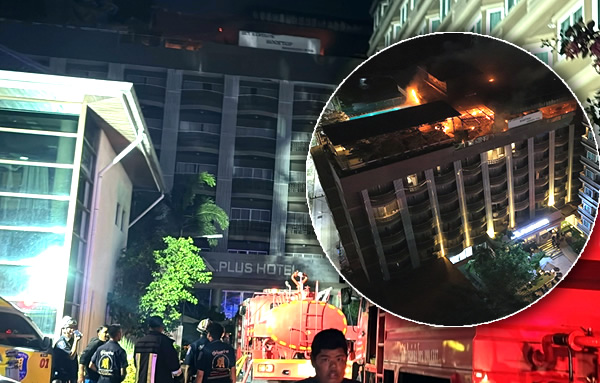 Rooftop fire at a Pattaya hotel causes evacuation of 240 guests on Thursday night. Building sealed off