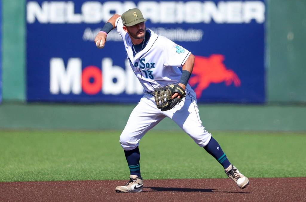 Austin St. Laurent hit a home run in the Everett AquaSox 6-3 loss to the Tri-City Dust Devils on Sunday, May 24, 2026 at Everett Memorial Stadium. (Photo courtesy of Evan Morud / Everett AquaSox)