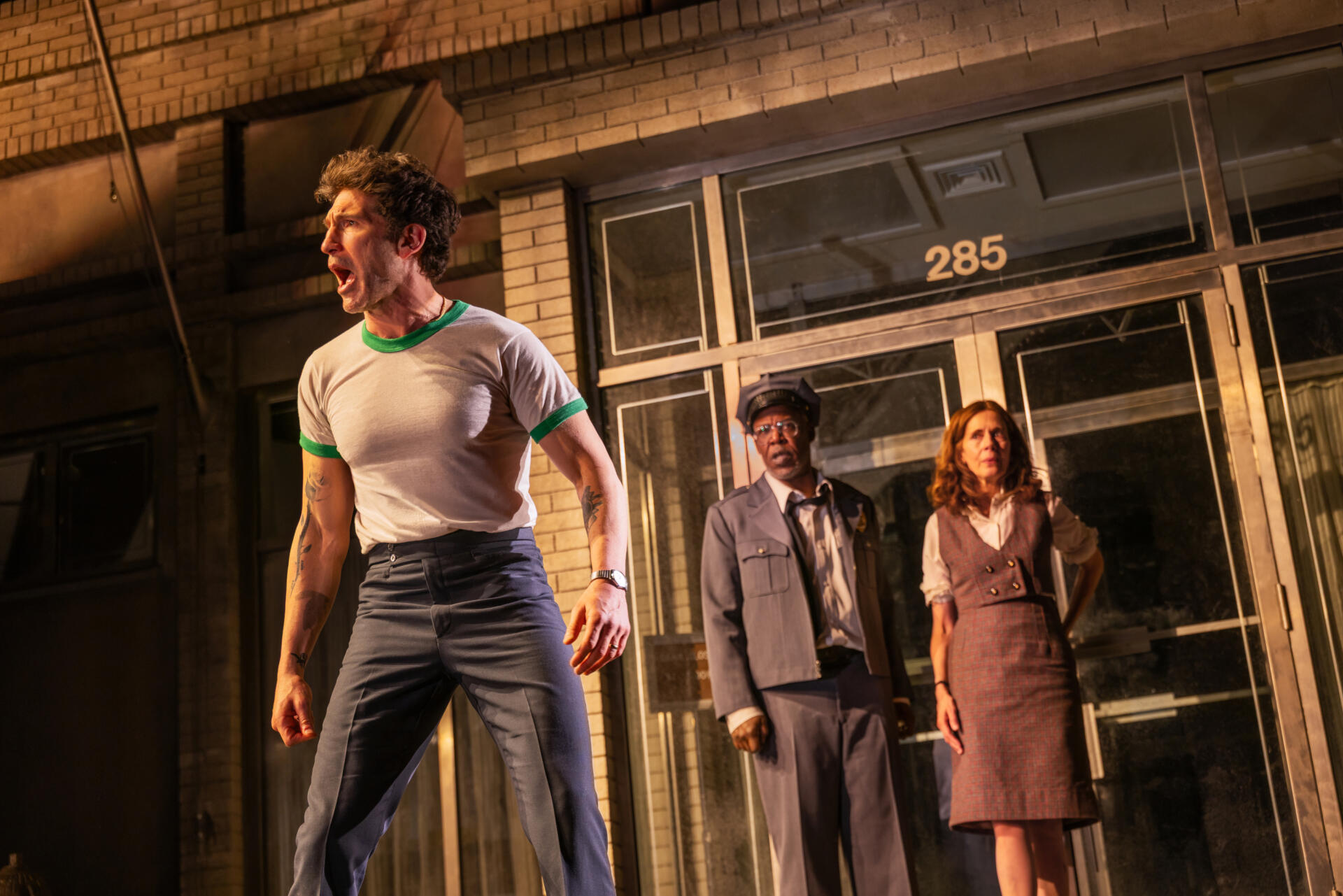 (L-R) Jon Bernthal (Sonny), Danny Johnson (Mr. Eddy) and Jessica Hecht (Colleen). (Courtesy of Matthew Murphy and Evan Zimmerman)