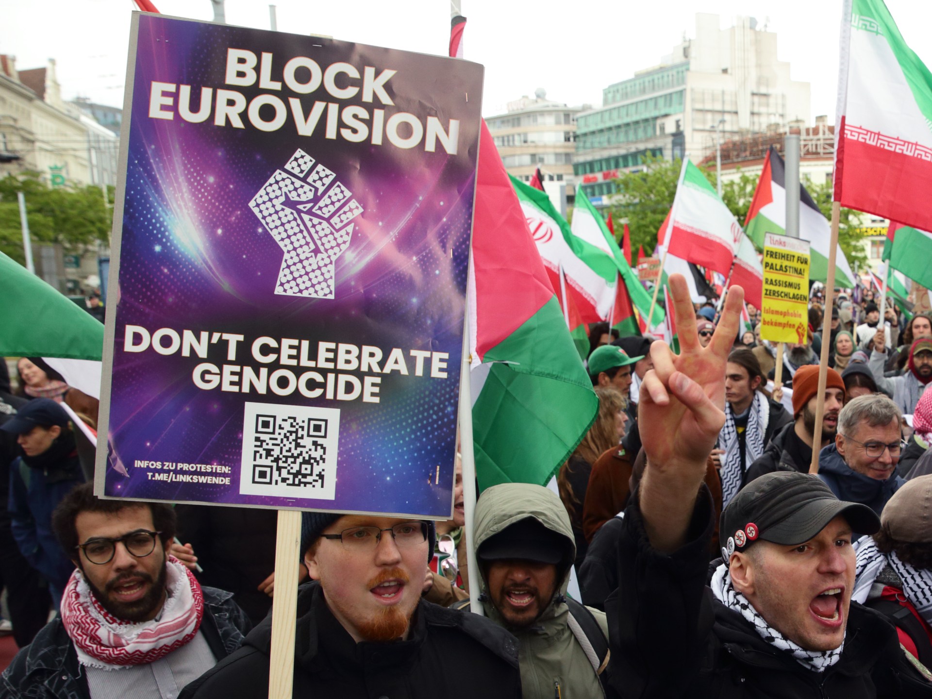 Thousands protest at Eurovision final as five countries boycott over Israel | Protests News