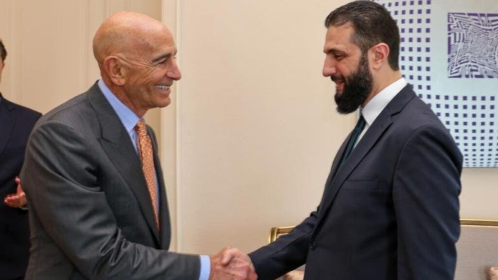 Syrian President Ahmed al-Sharaa during his meeting with Thomas Barrack in Turkey, May 25, 2025 (Anadolu)