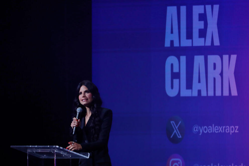 Alex Clark speaks about Charlie Kirk during the first day of the Texas Youth Summit, held at the Waterway Marriott Friday, Sep. 19, 2025 in The Woodlands, Texas. (Michael Wyke/Houston Chronicle via Getty Images)