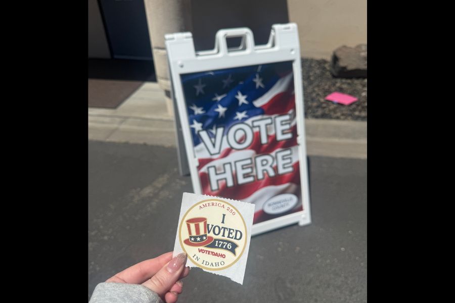 A voting sticker during the 2026 Idaho primary elections.