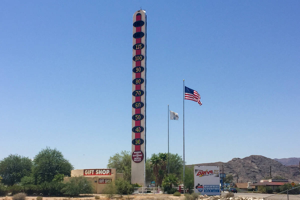 The world’s tallest thermometer on July 27, 2016, in Baker, California. (Carri Geer Thevenot/ ...