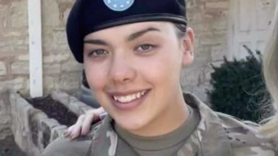 Saria Barney Hildebrand is pictured in her military uniform in this undated image. Saria's body was found shortly after her new husband, Zarrius Hildebrand, reported her missing in Alaska. Zarrius went on trial for Saria's murder on Wednesday, June 10, 2026.
