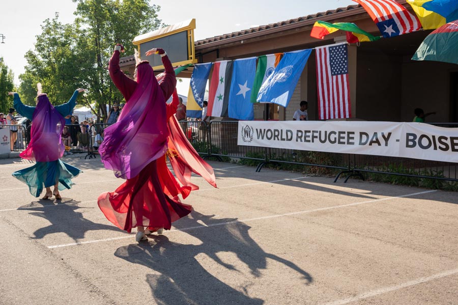 Starbelly Dancers perform during a World Refugee Day celebration on June 19, 2025.