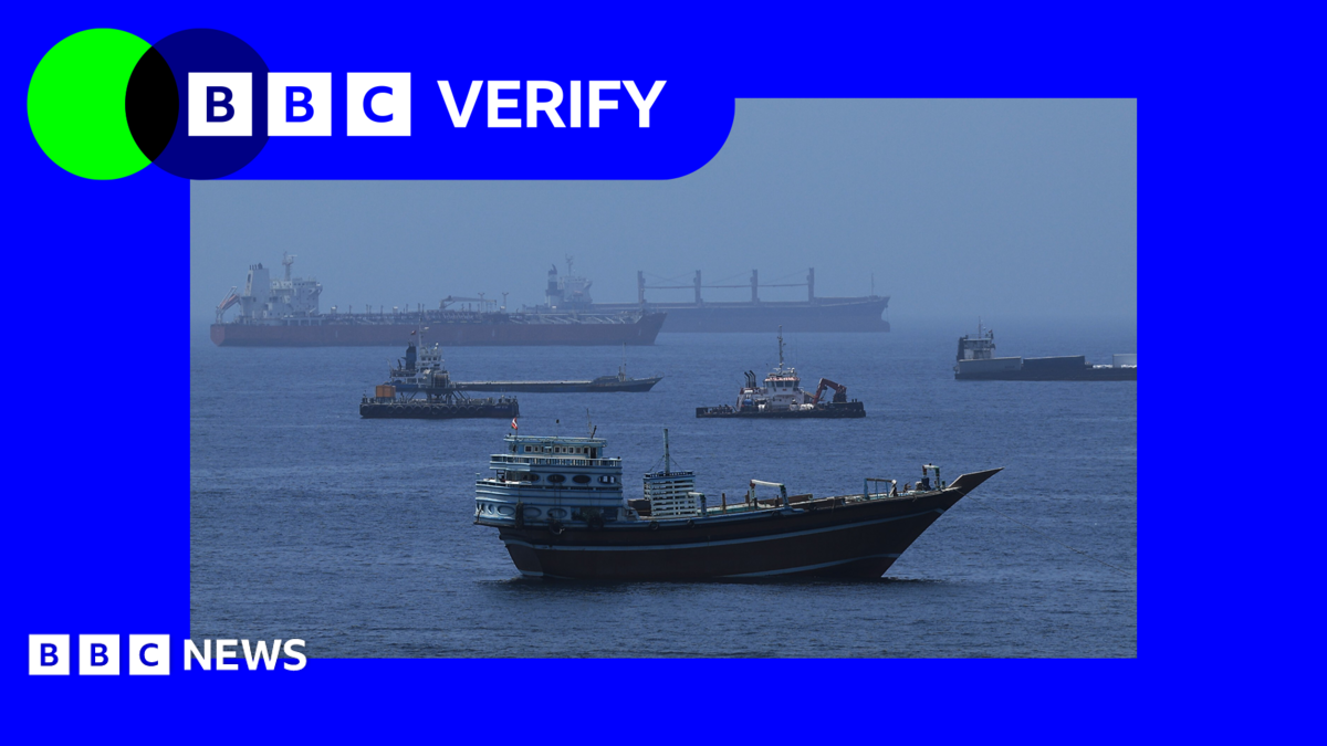 An image of ships in the Gulf of Oman with Verify branding