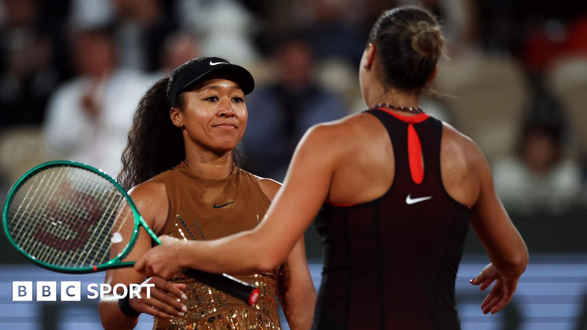 Naomi Osaka and Aryna Sabalenka embrace at the net after their 2026 French Open match