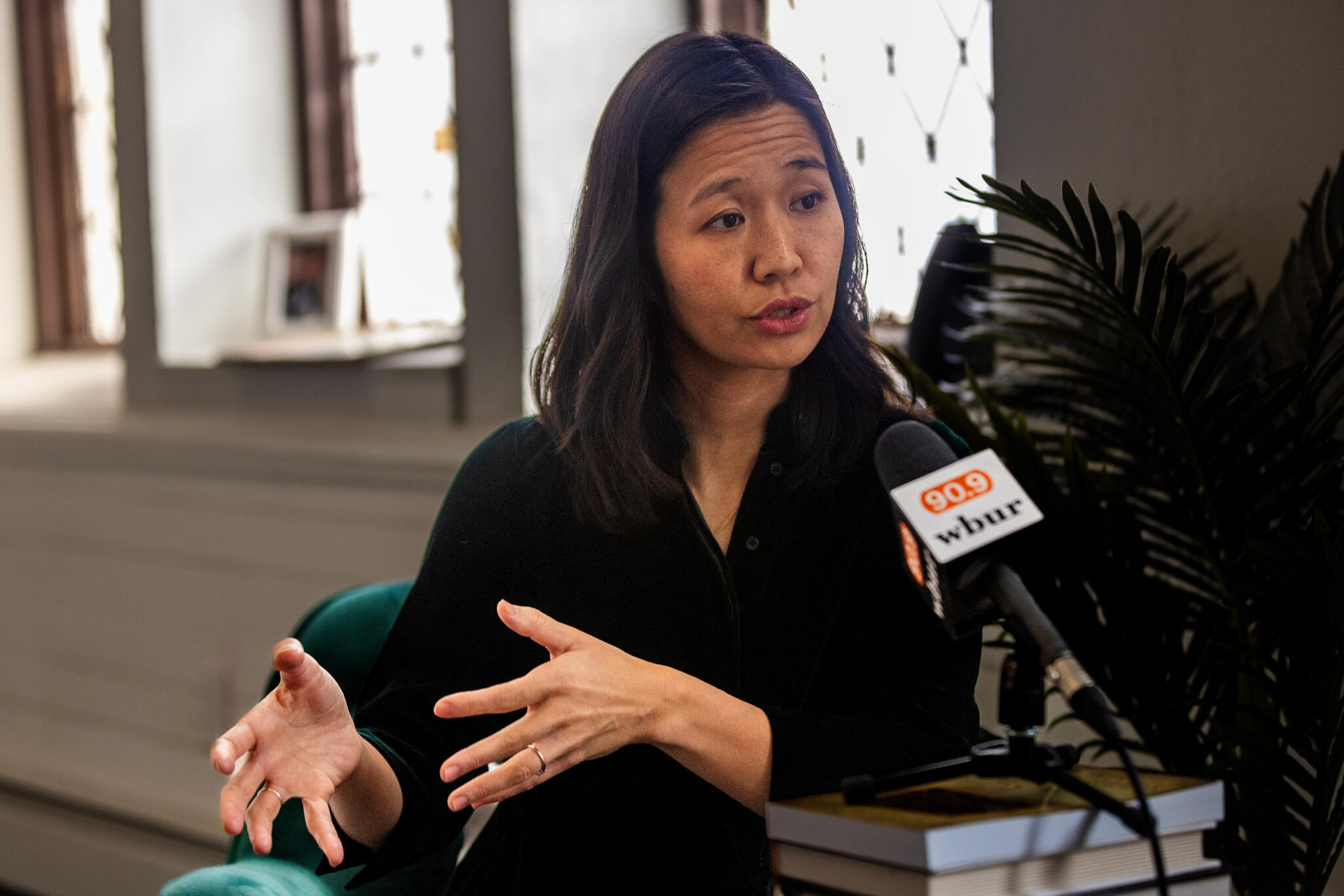 Mayor Michelle Wu speaks with WBUR during an interview in January, 2026. (Jesse Costa/WBUR, File)