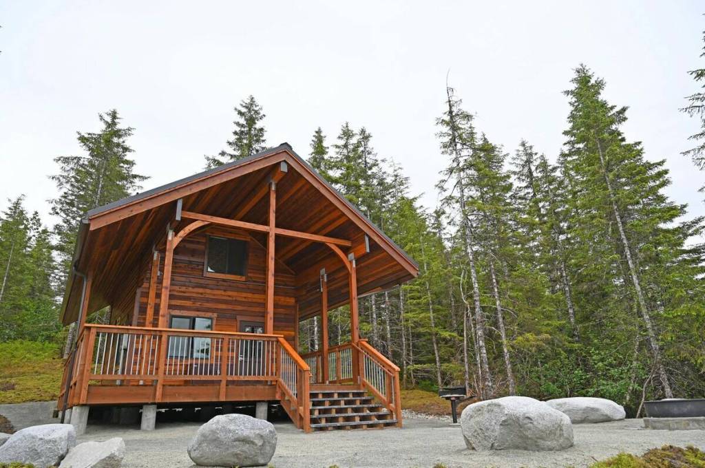 The National Forest Foundation, U.S. Department of Agriculture Forest Service, and the Central Council of the Tlingit and Haida Indian Tribes of Alaska gathered on June 24 for a ribbon-cutting ceremony marking the new Sítʼ Yá Hítʼ Cabin at Mendenhall Campground. (Tongass National Forest)