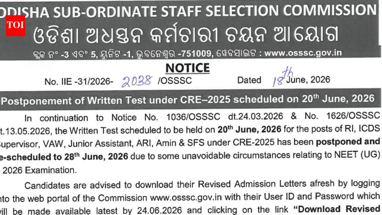OSSSC RI, ARI exam postponed due to NEET UG 2026: Check new date and fresh Admit Card details