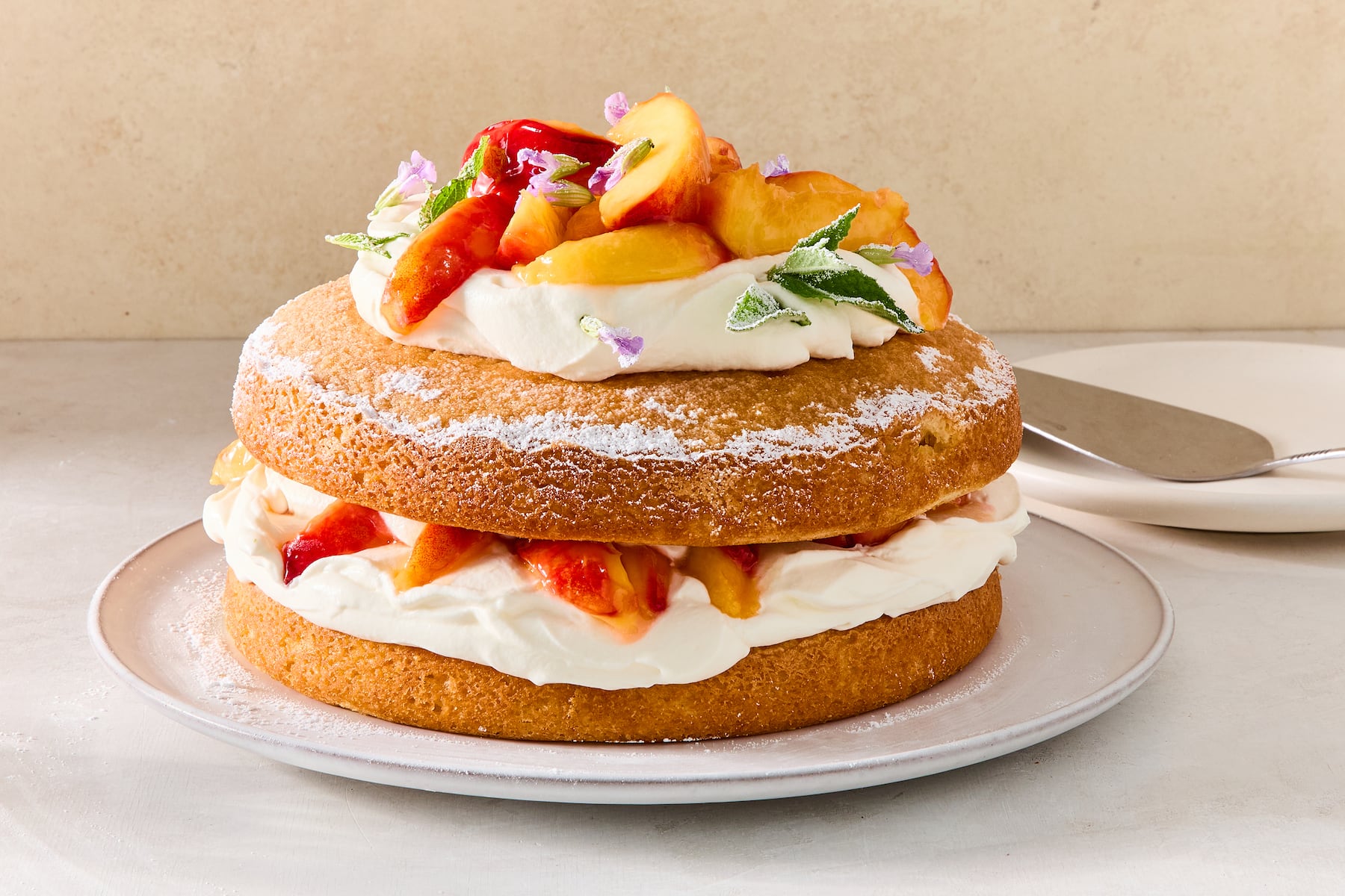 Peaches and cream Victoria sandwich