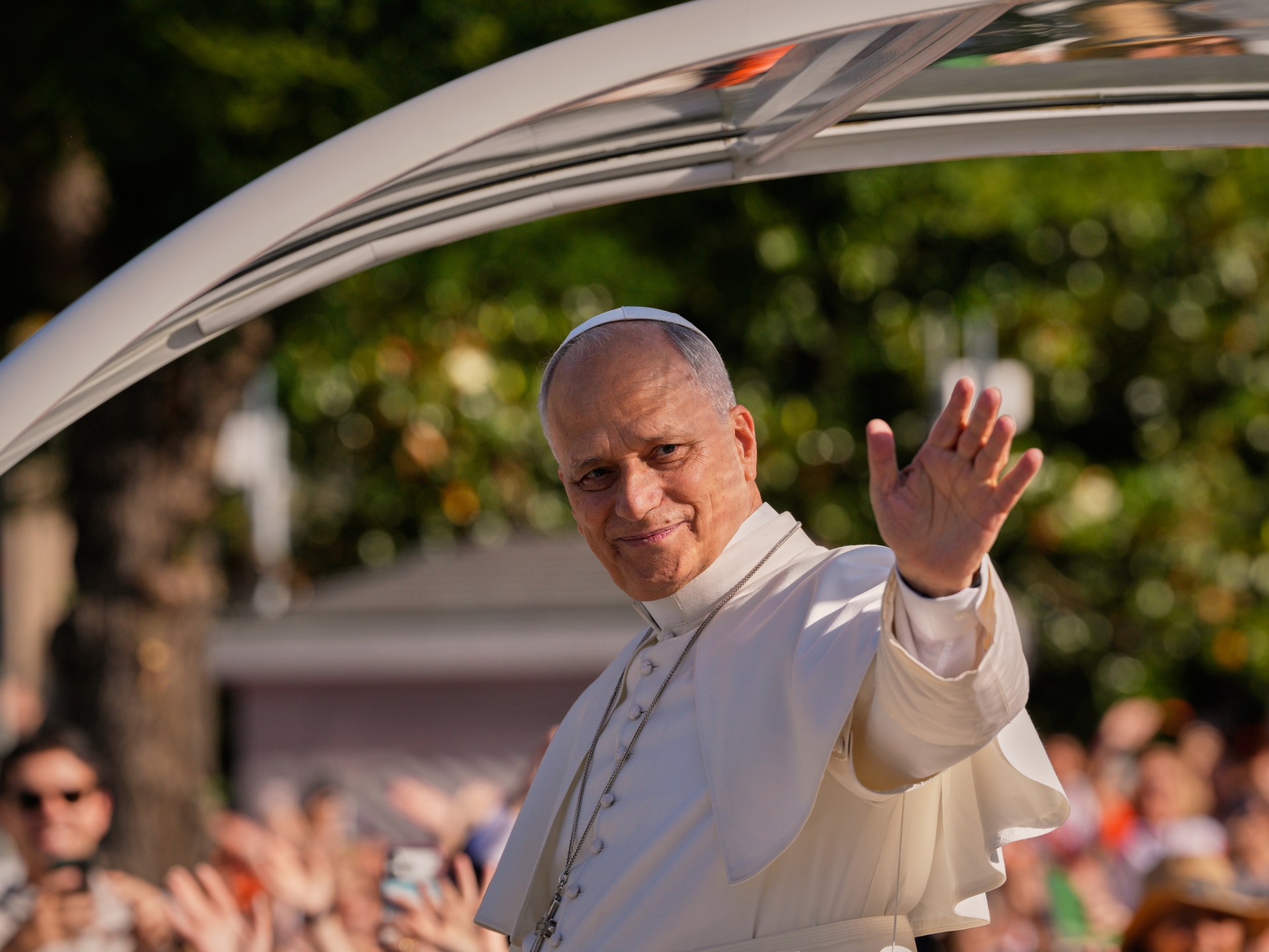 People flood Madrid streets to see Pope Leo’s flower-carpeted procession | Religion News