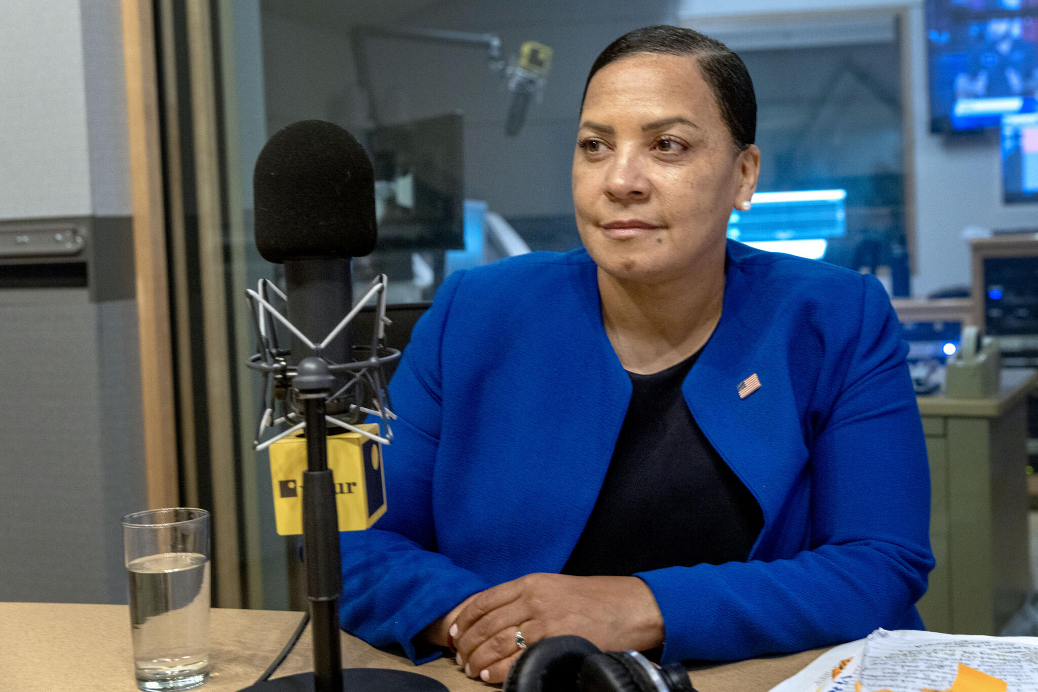 Former U.S. Attorney for Massachusetts Rachael Rollins sits for an interview about her bid to get back her old job as Suffolk district attorney. (Robin Lubbock/WBUR)