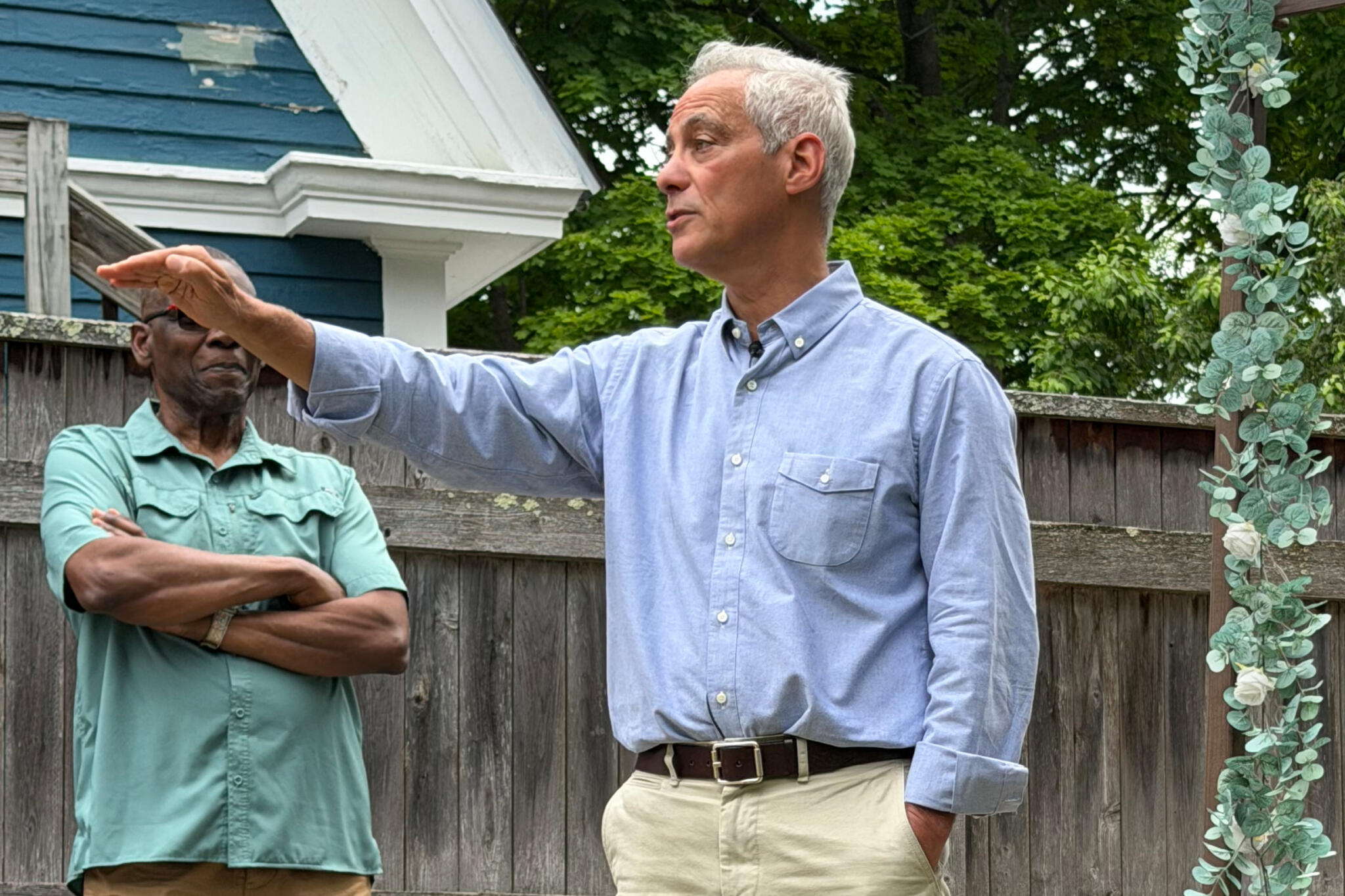 Rahm Emanuel speaks at a house party in Concord, N.H., Saturday, June 6, 2026. (Steven Sloan/AP)