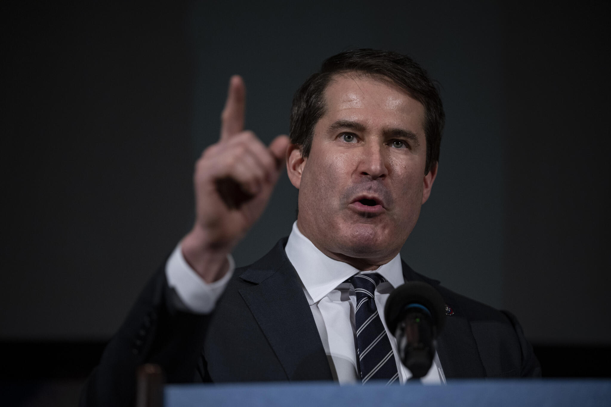 U.S. Rep. Seth Moulton speaks at the counterprotest during President Trump's 2026 State of the Union address in Washington, DC, on Feb. 24, 2026. (Celal Gunes/Anadolu via Getty Images)