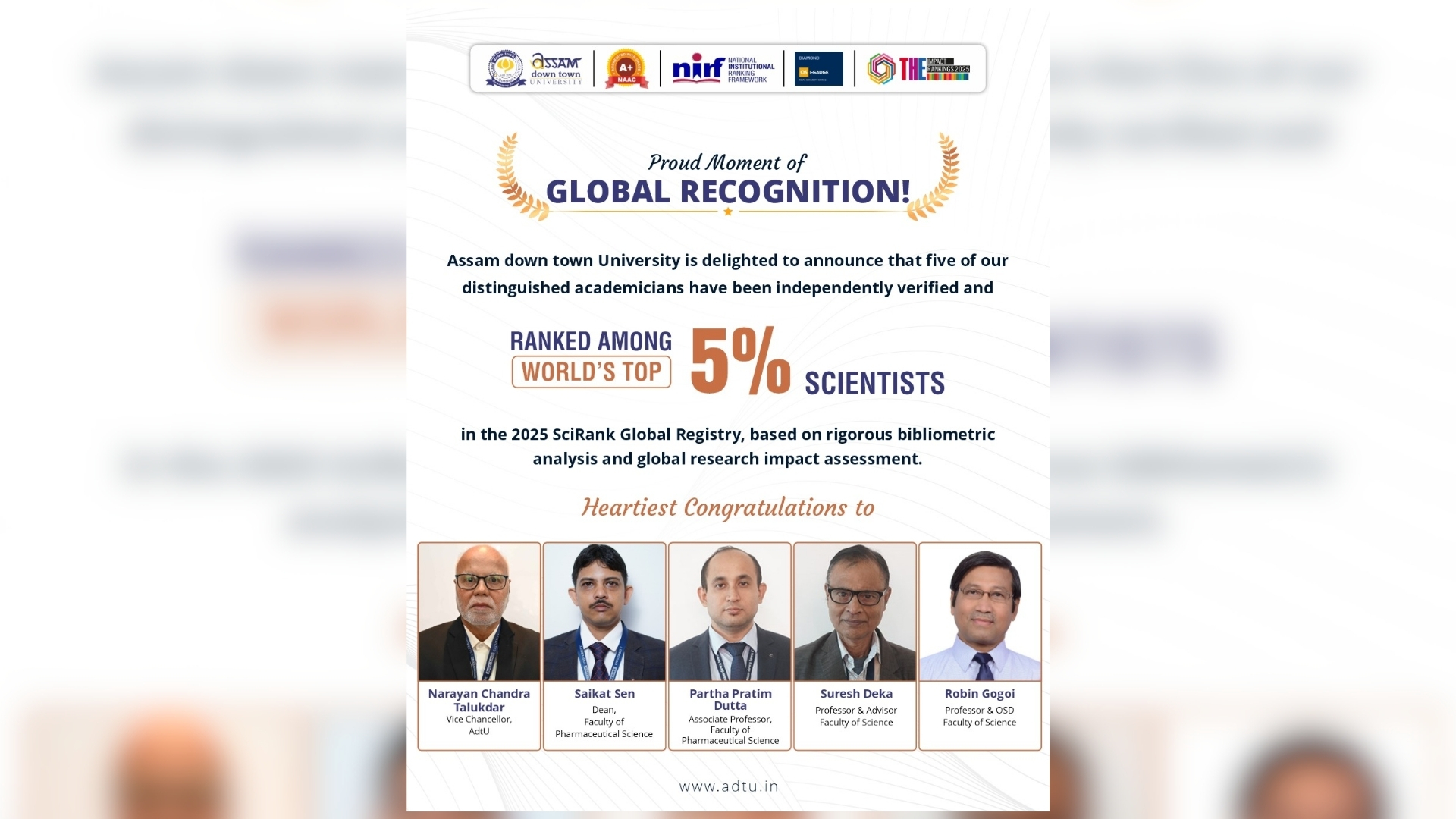 SciRank 2025 Recognises Five AdtU Scholars for Research Impact