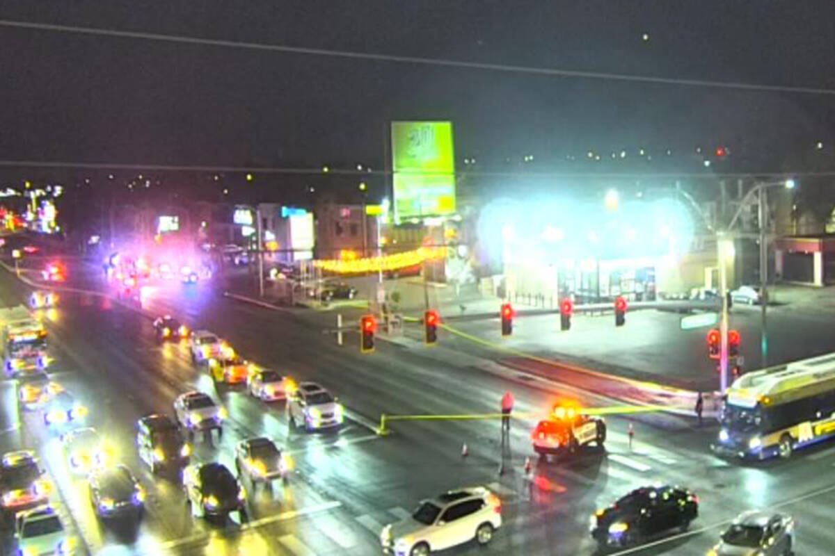 Police investigate a fatal crash involving a pedestrian Thursday, May 28, 2026, near South Deca ...