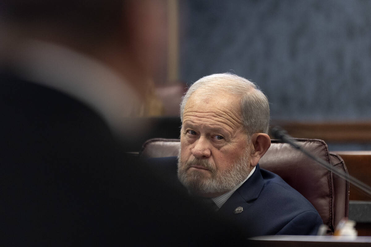 Assemblyman Bert Gurr, R-Elko, listens to a presentation by the Public Employees' Retirement Sy ...