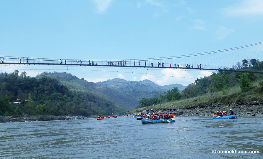 Trekking route being constructed along Kaligandaki River bank