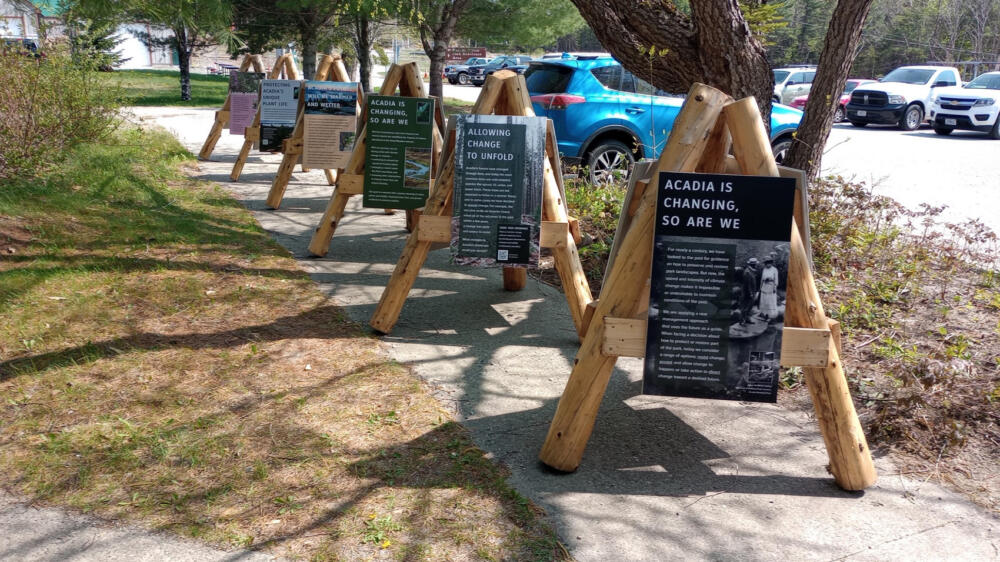 A row of completed waysides with display panels attached. (Courtesy of Jay Elhard/National Park Service)