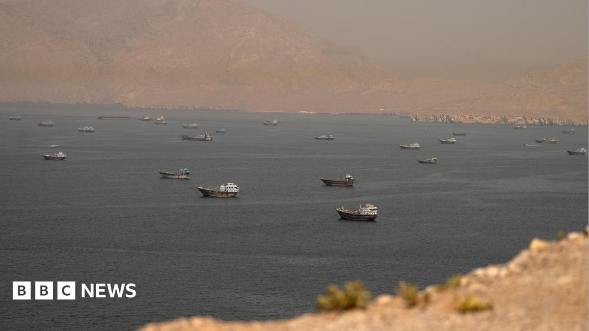 Vessels in the Strait of Hormuz, as seen from Oman on June 18, 2026.