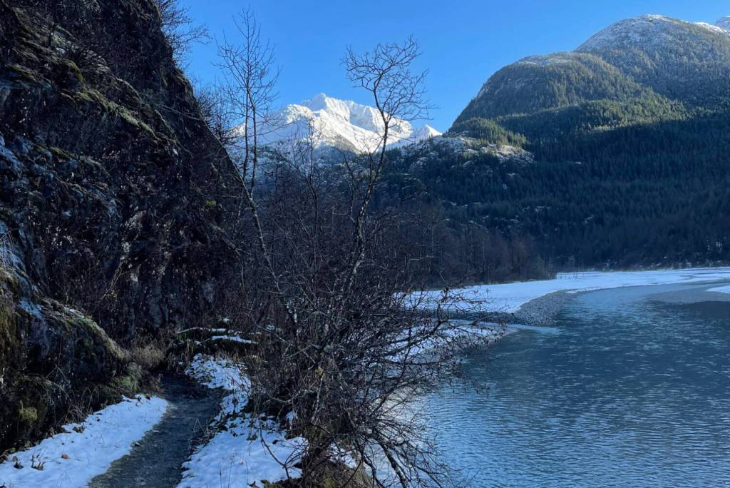 Herbert Glacier Trail follows the Herbert River, as pictured on Nov. 16, 2025. (Mari Kanagy / Juneau Empire)