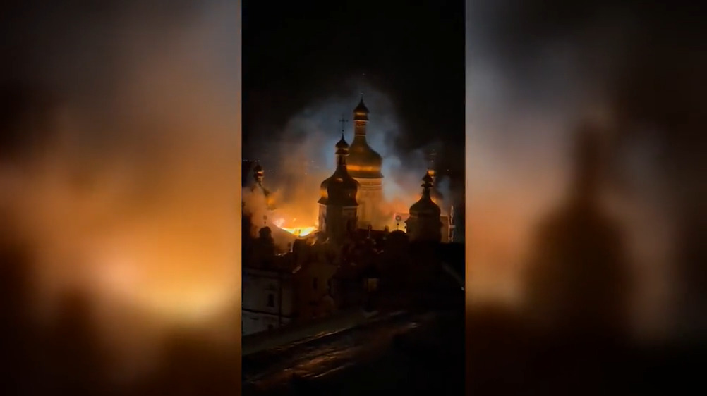 Ukraine’s historic Kyiv Pechersk Lavra monastery set on fire following major Russian attack