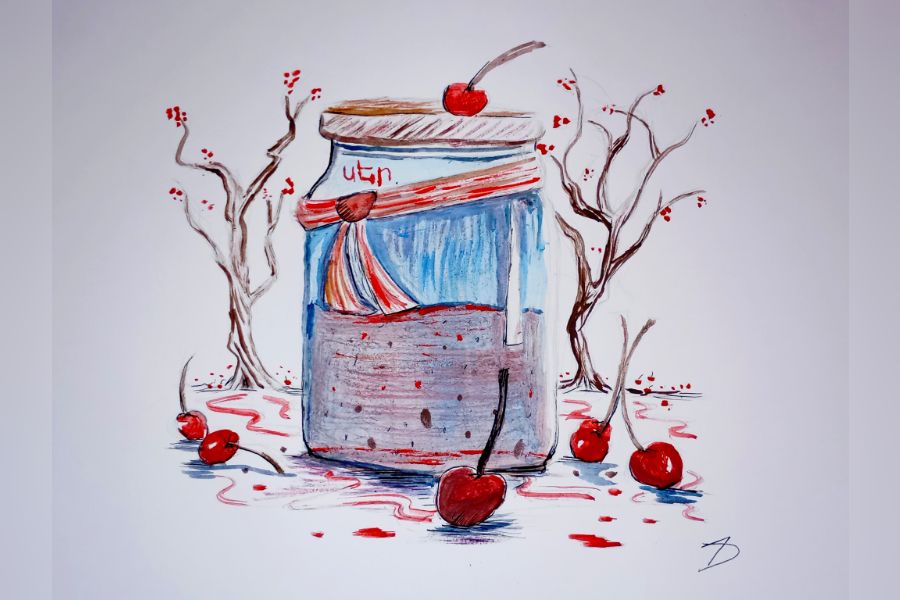 A jar of cherry jam