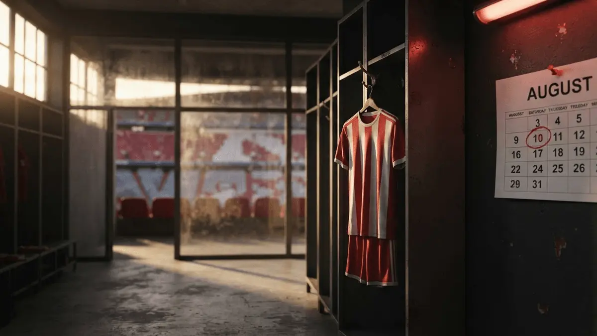 Empty locker room with red striped football kit ahead of August 10 deadline