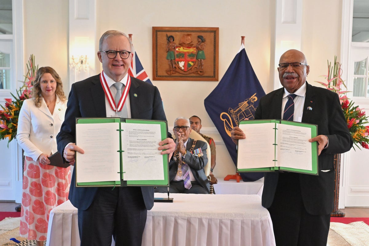 Australia and Fiji seal a new mutual defense pact in a push to counter China in the Pacific