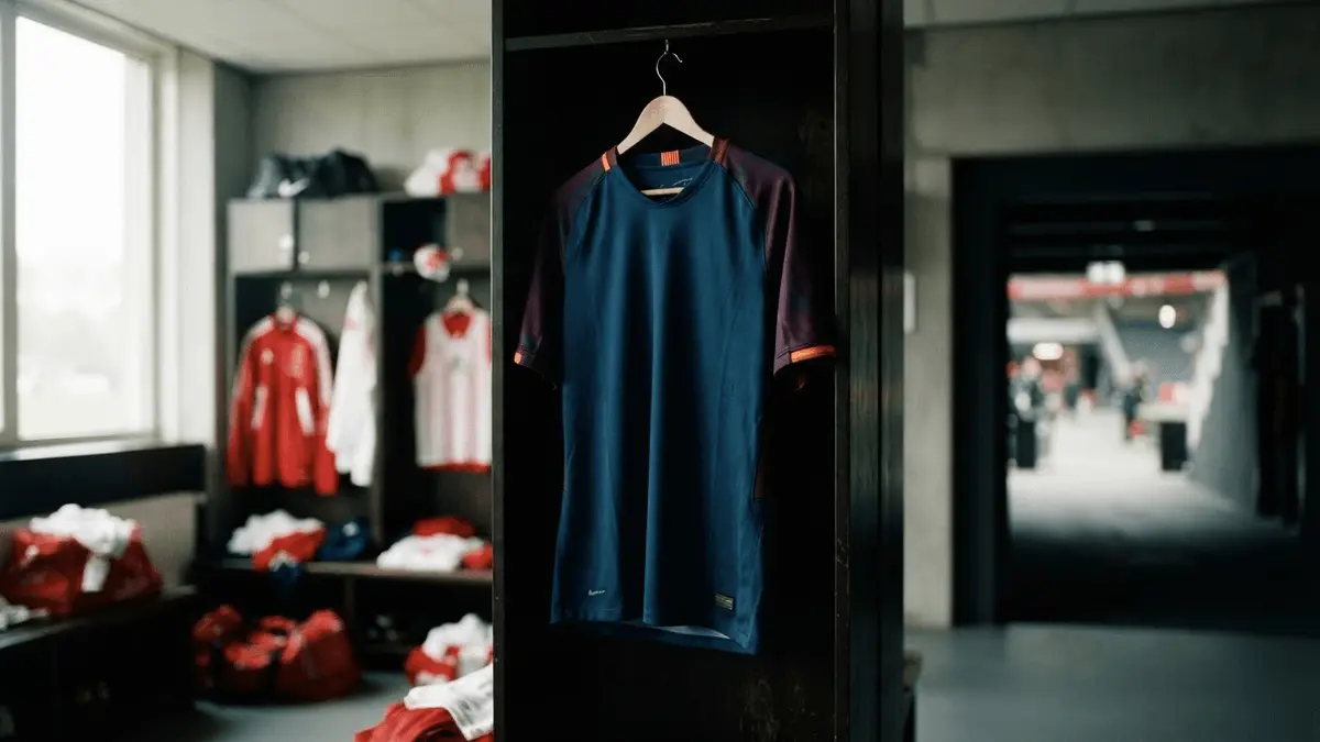 Barcelona goalkeeper kit in Ajax locker room symbolizing Ter Stegen