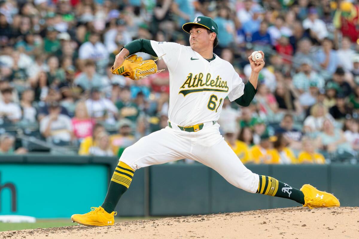 Athletics pitcher Gage Jump throws to the Washington Nationals during the fourth inning of a ba ...