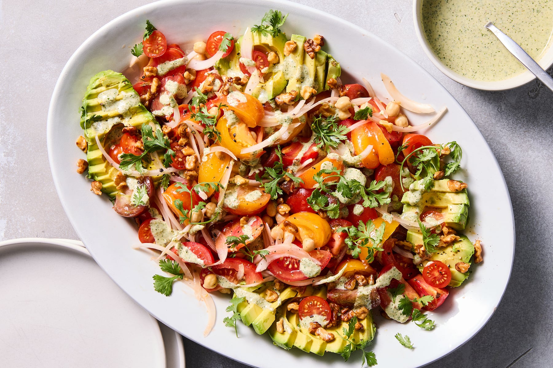 Chickpea salad with creamy feta dressing