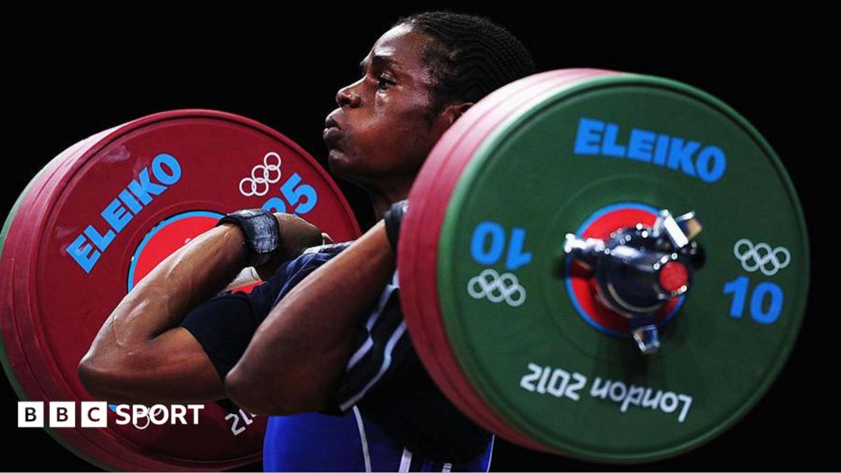 Madias Ngake weightlifting at the London 2012 Olympics