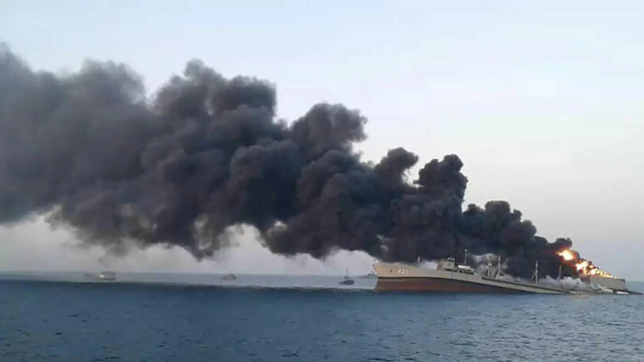 Container ship catches fire off Oman coast hours after US strike; British crew escapes on lifeboat