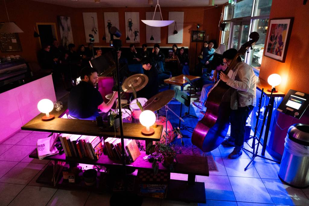The Dowon Kim Quartet performs on March 6, 2026 at Butter Notes Cafe in Everett, Washington. (Will Geschke / The Herald)