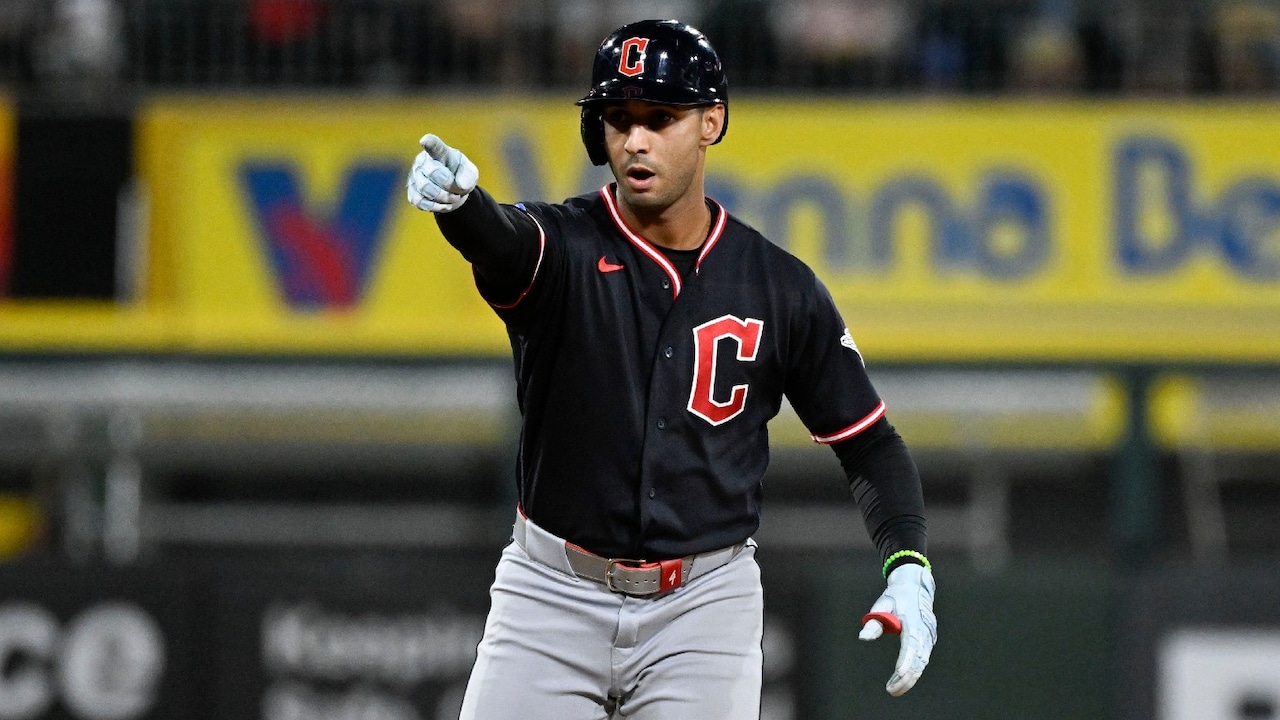 Brayan Rocchio celebrates double in game   vs. Chicago White Sox. (2026)