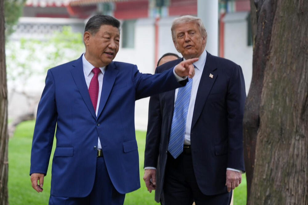 President Trump talks with China's President Xi Jinping at the Zhongnanhai leadership compound, May 15, 2026, in Beijing. (Mark Schiefelbein/AP, Pool, File)