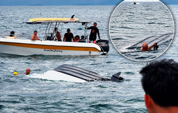 Four rescued 12 miles offshore from Pattaya on Friday evening when a speedboat capsized in windy seas