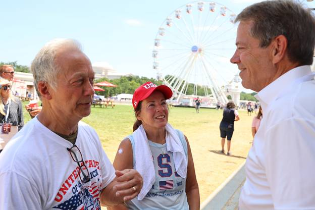 Gov. Jim Pillen thanks people who assembled Nebraska's exhibit at the Great American State Fair