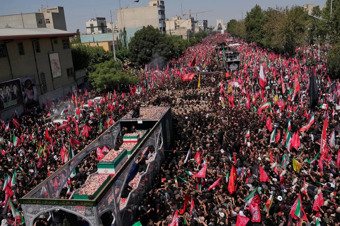 Iran's supreme leader touts "historic" presence at late father’s funeral