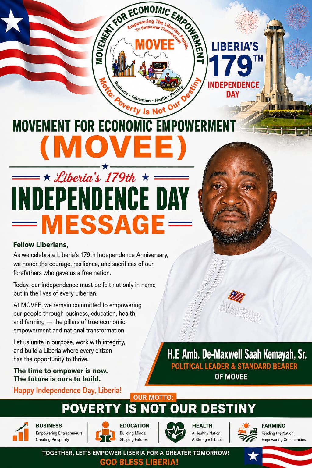 Kemayah: Independence Must Be Reflected in Every Liberian’s Life, Not Just in Name