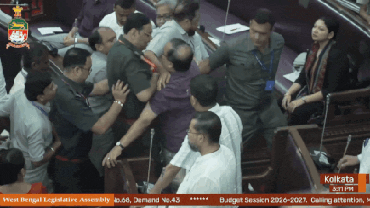 Kunal Ghosh: Watch: TMC MLA Kunal Ghosh marshalled out, suspended after assembly ruckus | India News