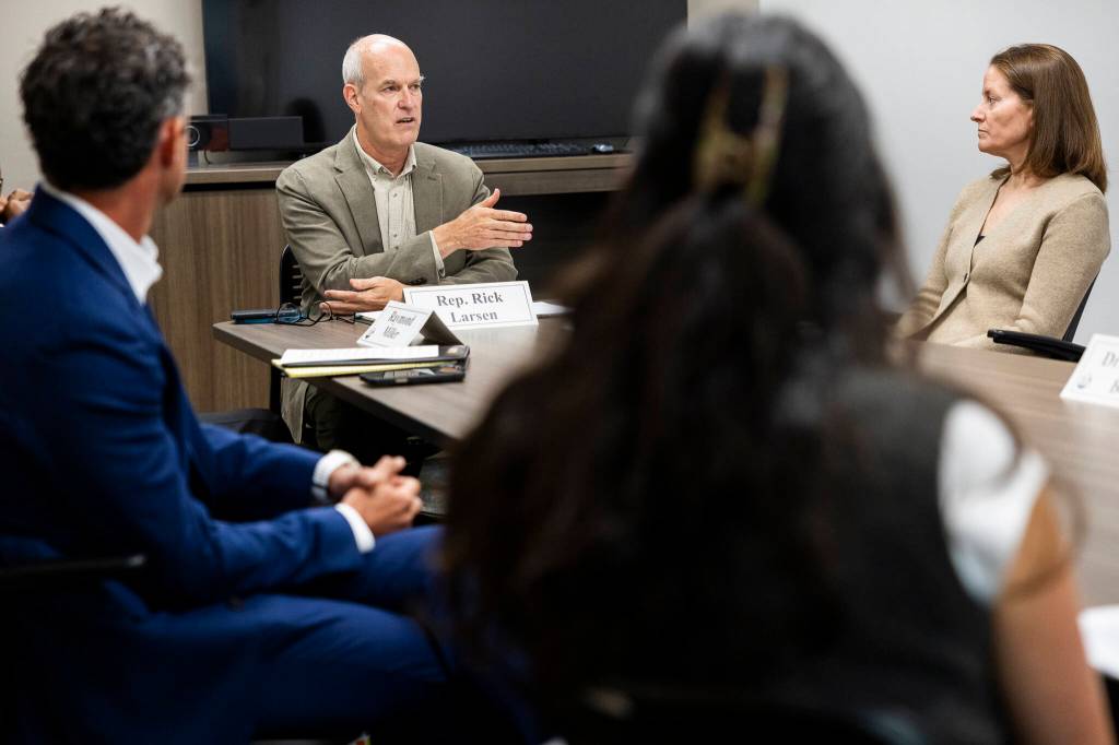 U.S. Rep. Rick Larsen speaks during a roundtable with local fertility doctors and advocates to discuss the importance of expanding access to IVF and the Right to IVF Act on Monday, July 27, 2026 in Everett, Washington. (Olivia Vanni / The Herald)