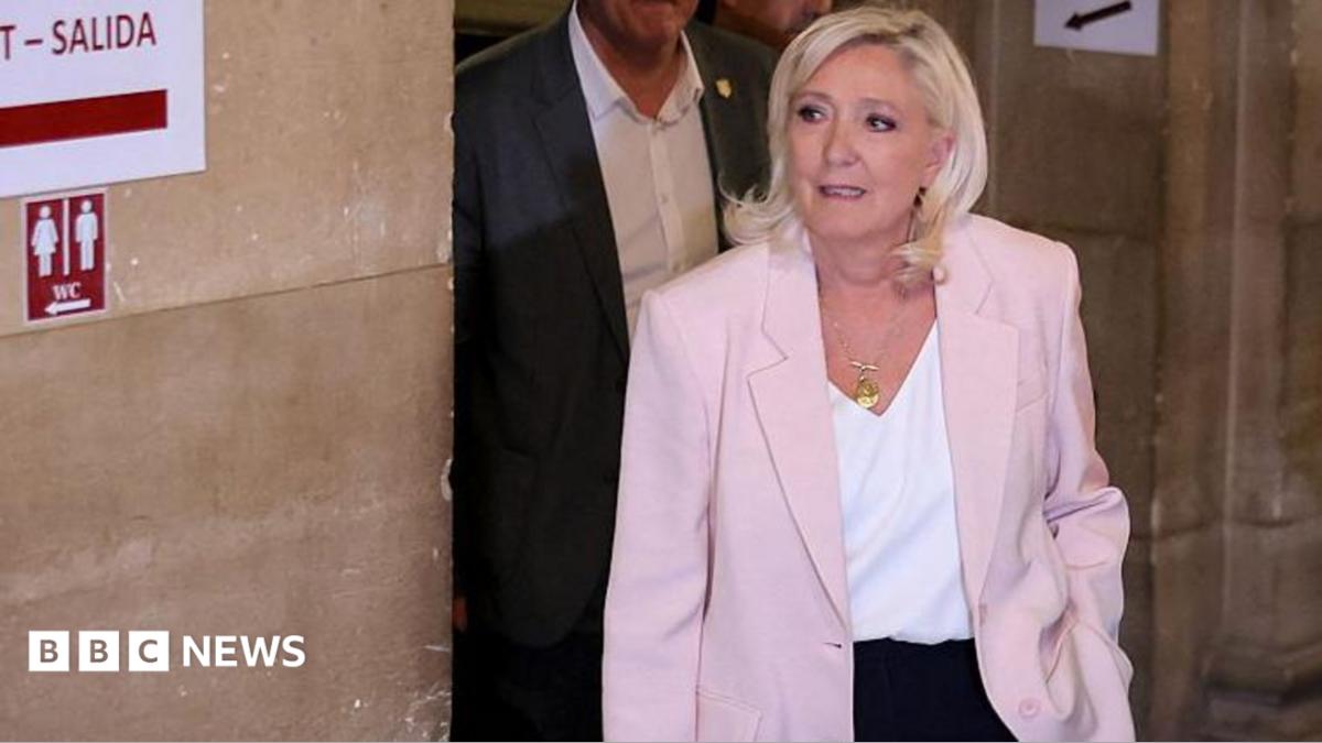 President of far-right party Rassemblement National (RN) parliamentary group Marine Le Pen arrives to attend the verdict in the appeal trial of RN former or actual members on charges of embezzlement