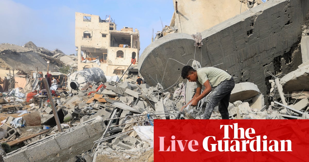 Middle East crisis live: Trump says ‘Israel is very happy’ with Gaza peace plan but doesn’t say if withdrawal or Hamas disarmament comes first | US-Israel war on Iran